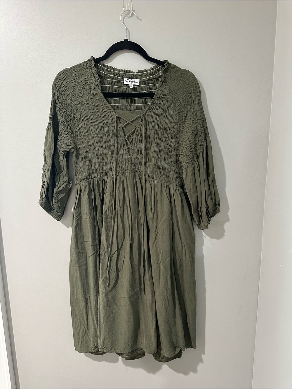 Polagram Olive Green Smocked Peasant Dress